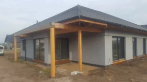 dom szkieletowy parterowy z dachem dwuspadowym i garażem 170 m2 Poznań 2